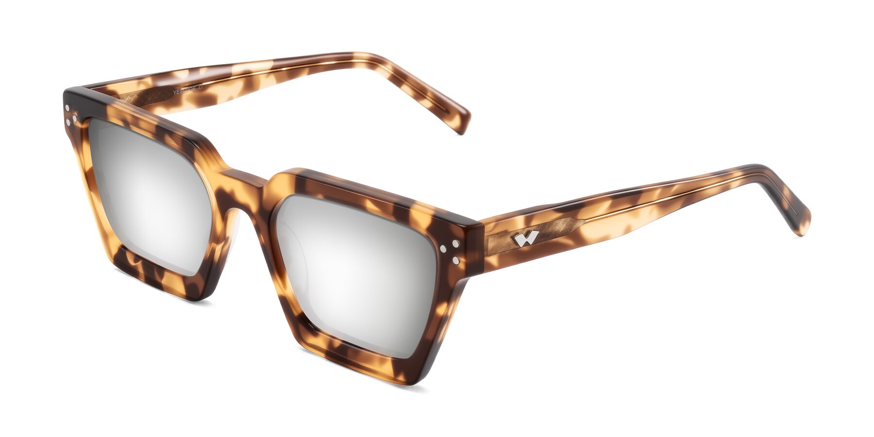 Angle of Callan in Honey Tortoise with Silver Mirrored Lenses