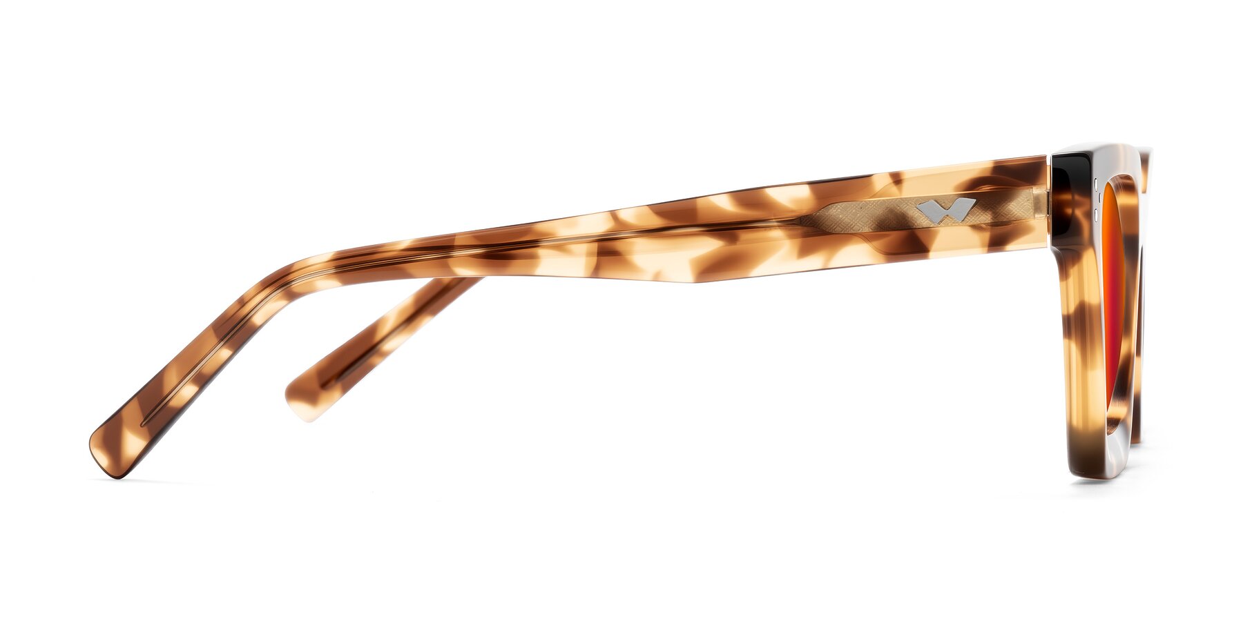 Side of Callan in Honey Tortoise with Red Gold Mirrored Lenses