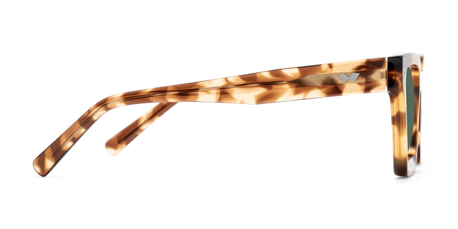 Side of Callan in Honey Tortoise with Green Polarized Lenses