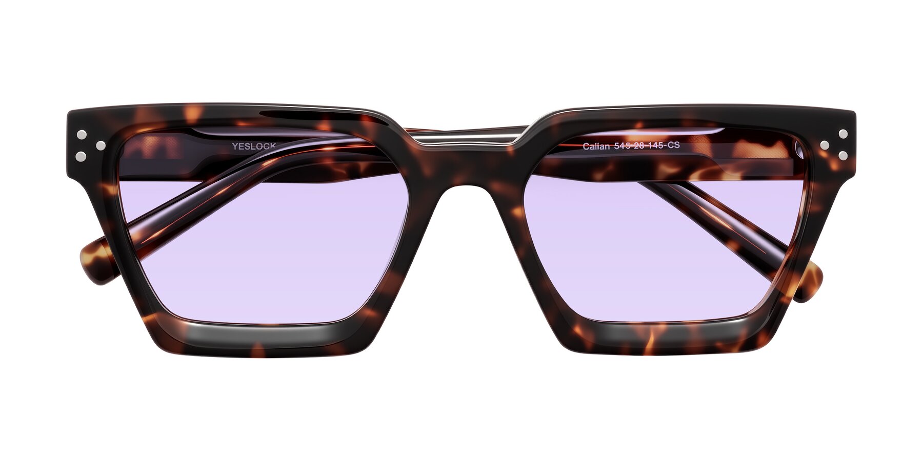 Folded Front of Callan in Tortoise with Light Purple Tinted Lenses