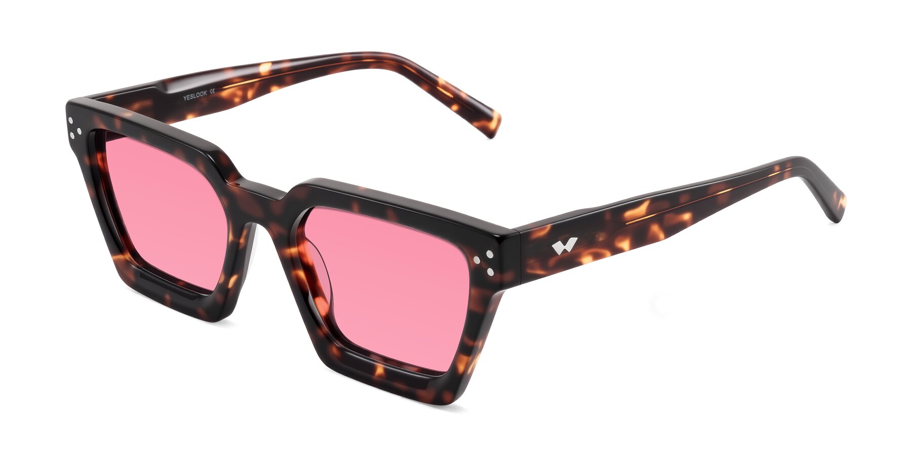 Angle of Callan in Tortoise with Pink Tinted Lenses