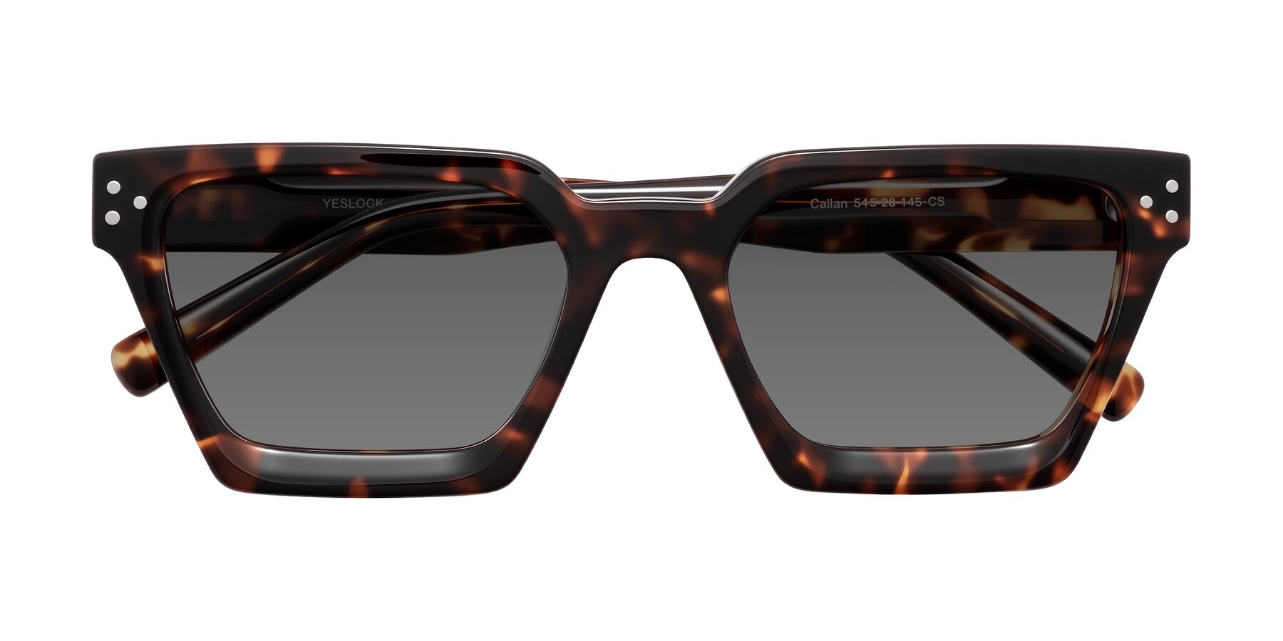 Folded Front of Callan in Tortoise with Medium Gray Tinted Lenses