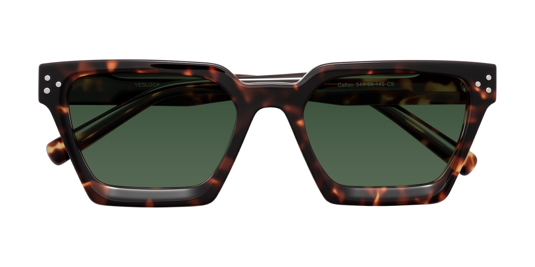 Folded Front of Callan in Tortoise with Green Tinted Lenses