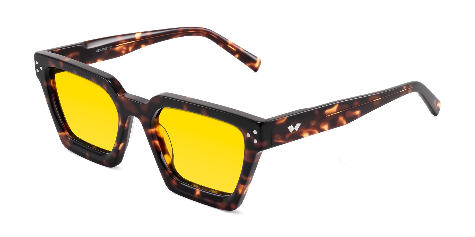 Angle of Callan in Tortoise with Yellow Tinted Lenses