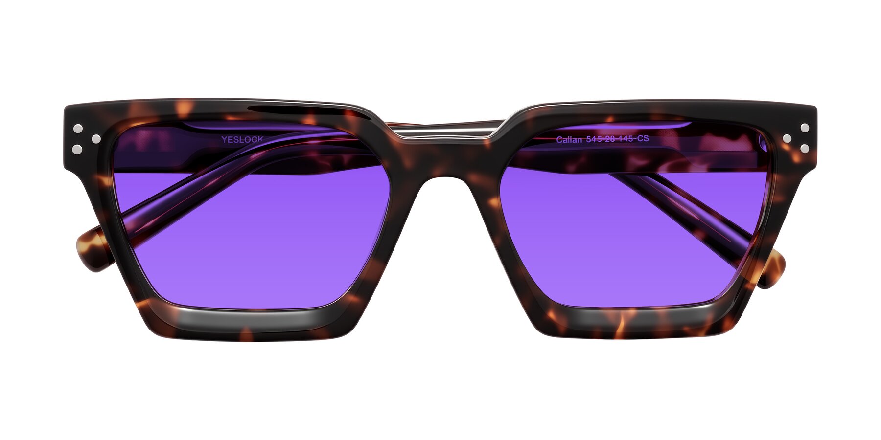Folded Front of Callan in Tortoise with Purple Tinted Lenses