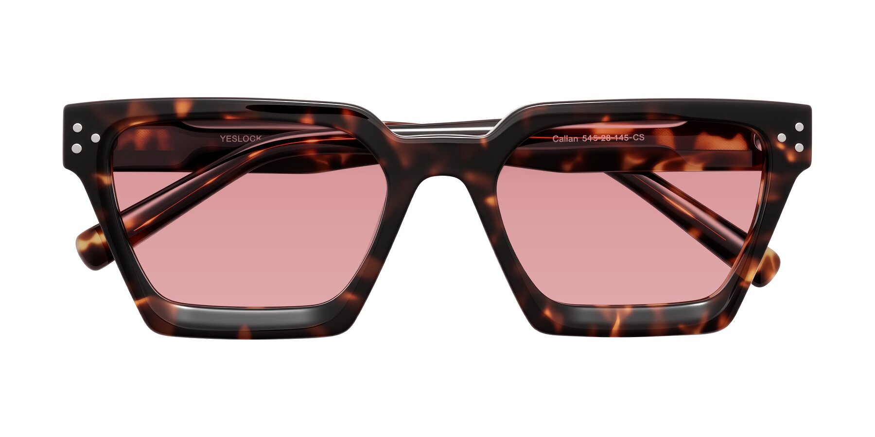 Folded Front of Callan in Tortoise with Medium Garnet Tinted Lenses