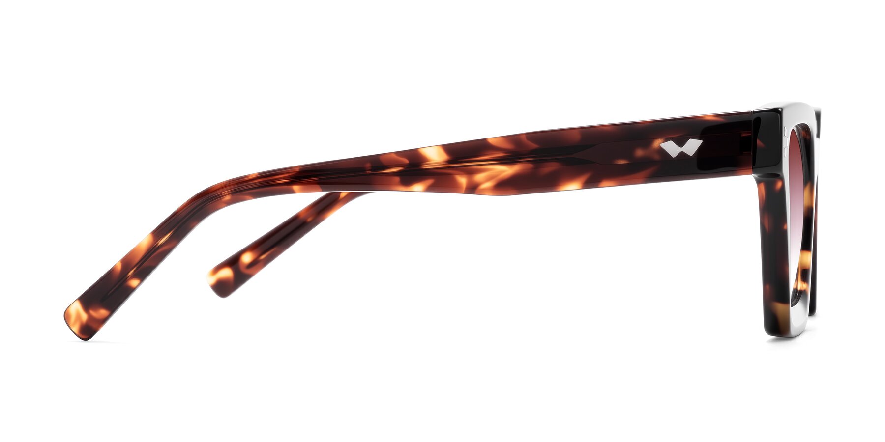 Side of Callan in Tortoise with Garnet Gradient Lenses