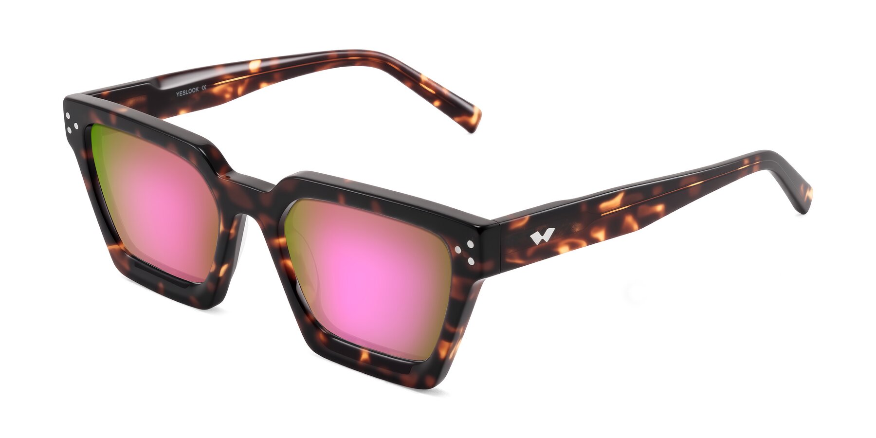 Angle of Callan in Tortoise with Pink Mirrored Lenses