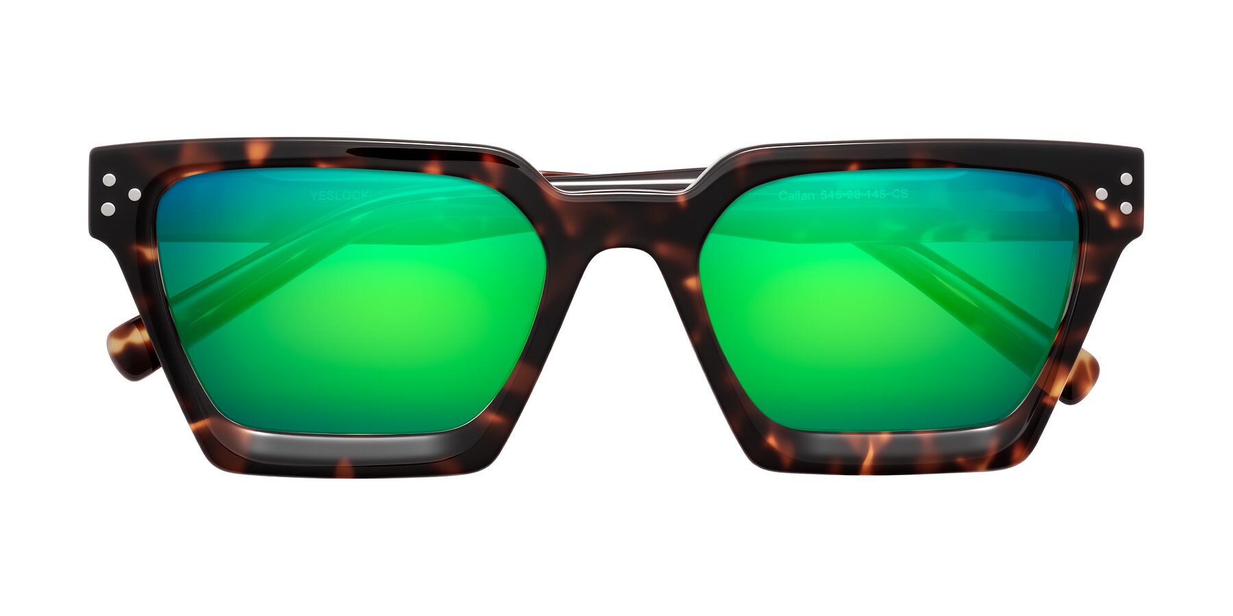 Folded Front of Callan in Tortoise with Green Mirrored Lenses