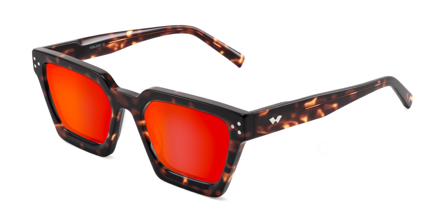 Angle of Callan in Tortoise with Red Gold Mirrored Lenses
