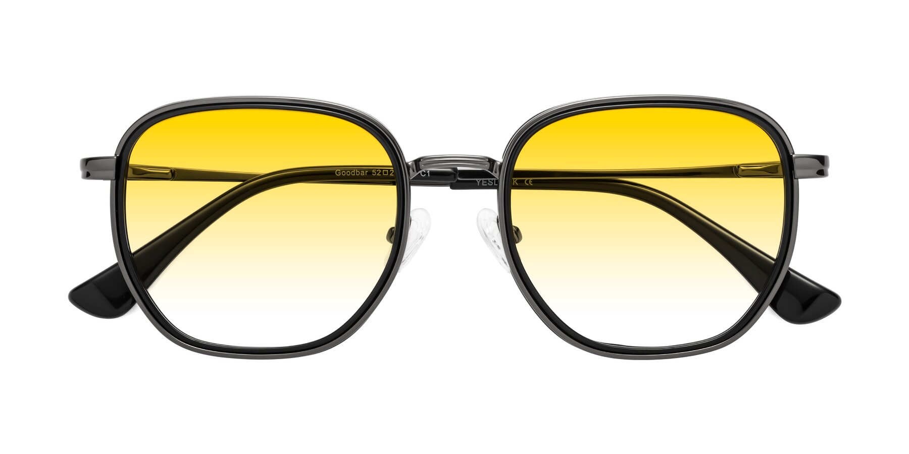 Folded Front of Goodbar in Gunmetal-Black with Yellow Gradient Lenses