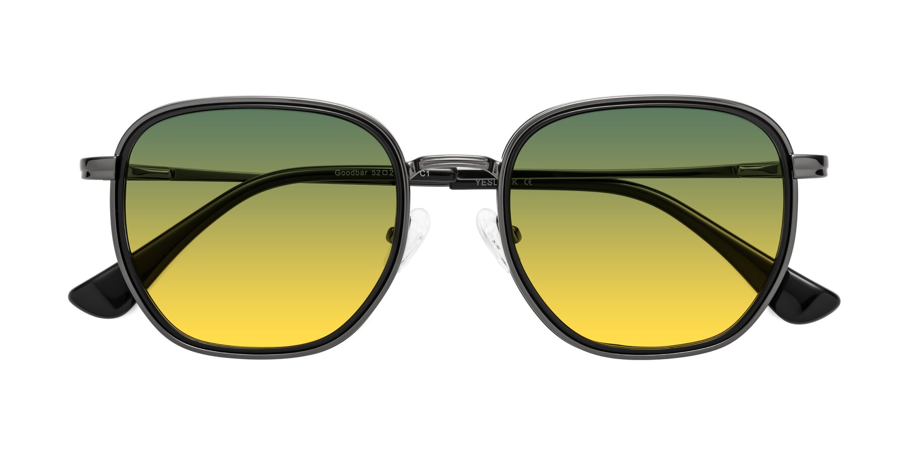 Folded Front of Goodbar in Gunmetal-Black with Green / Yellow Gradient Lenses