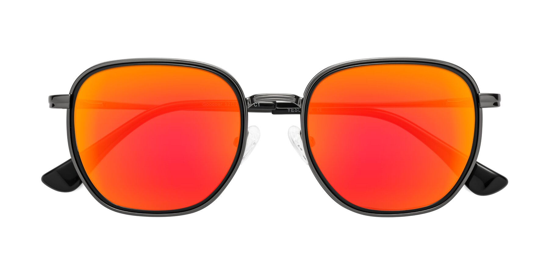 Folded Front of Goodbar in Gunmetal-Black with Red Gold Mirrored Lenses