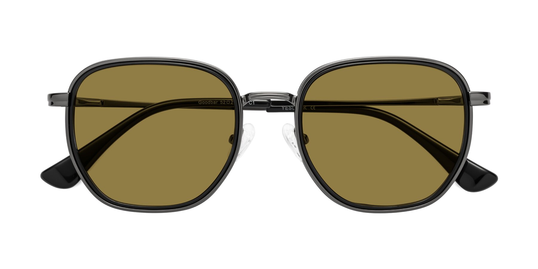 Folded Front of Goodbar in Gunmetal-Black with Brown Polarized Lenses
