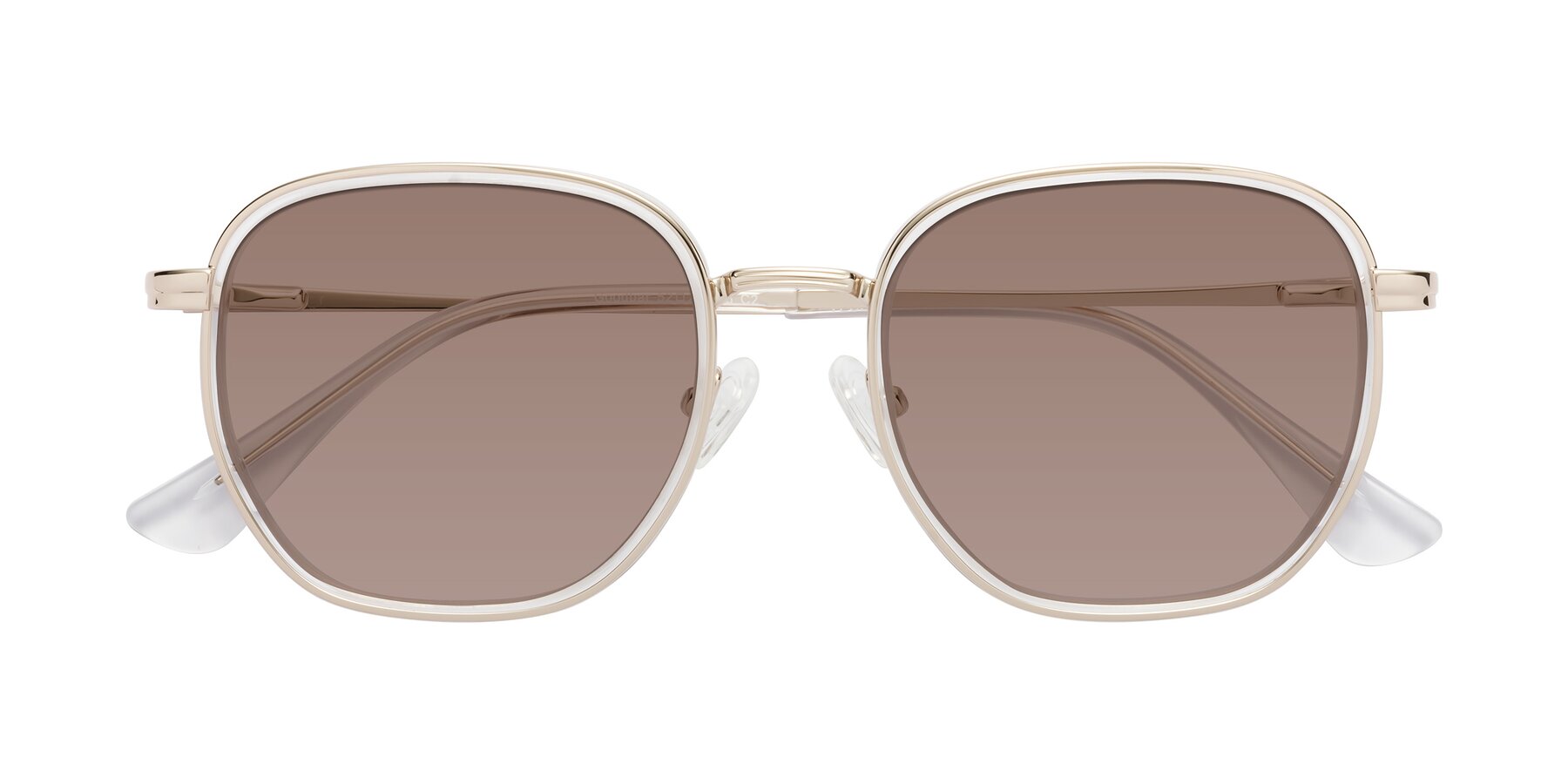 Folded Front of Goodbar in Pale Gold-Clear with Medium Brown Tinted Lenses