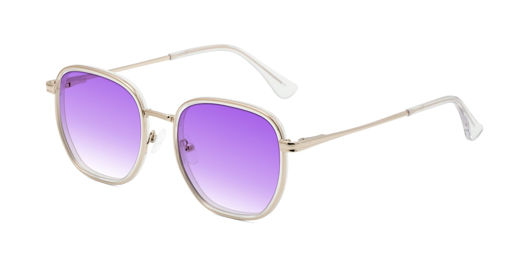 Angle of Goodbar in Pale Gold-Clear with Purple Gradient Lenses