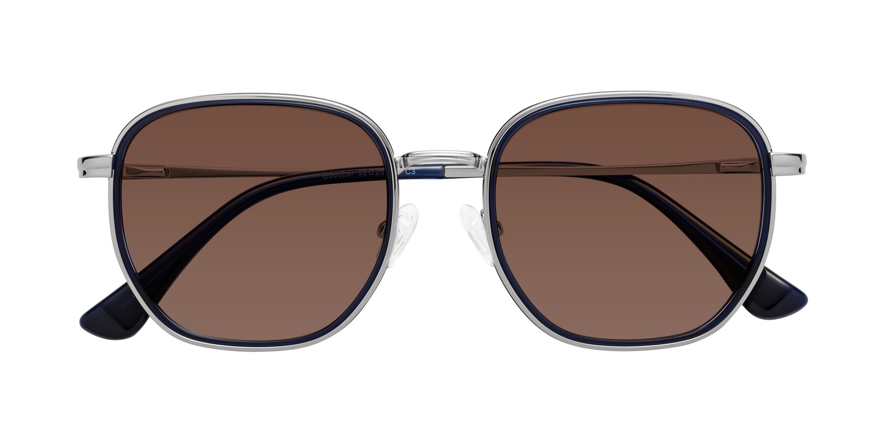 Folded Front of Goodbar in Silver-Deep Sapphire with Brown Tinted Lenses
