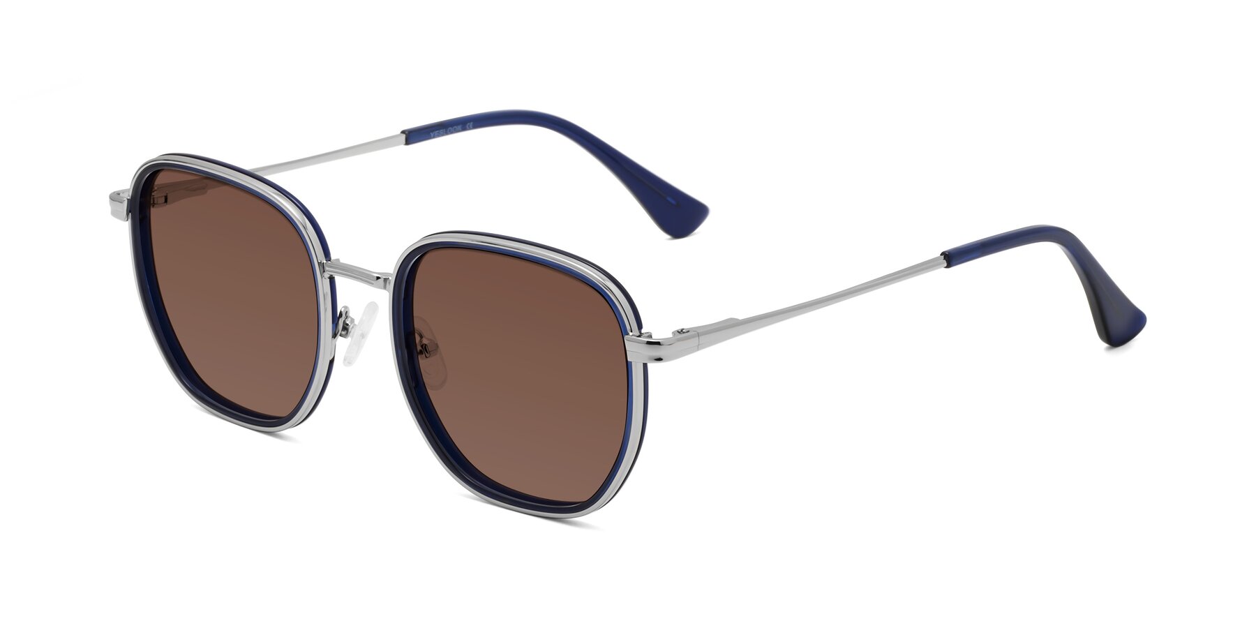 Angle of Goodbar in Silver-Deep Sapphire with Brown Tinted Lenses