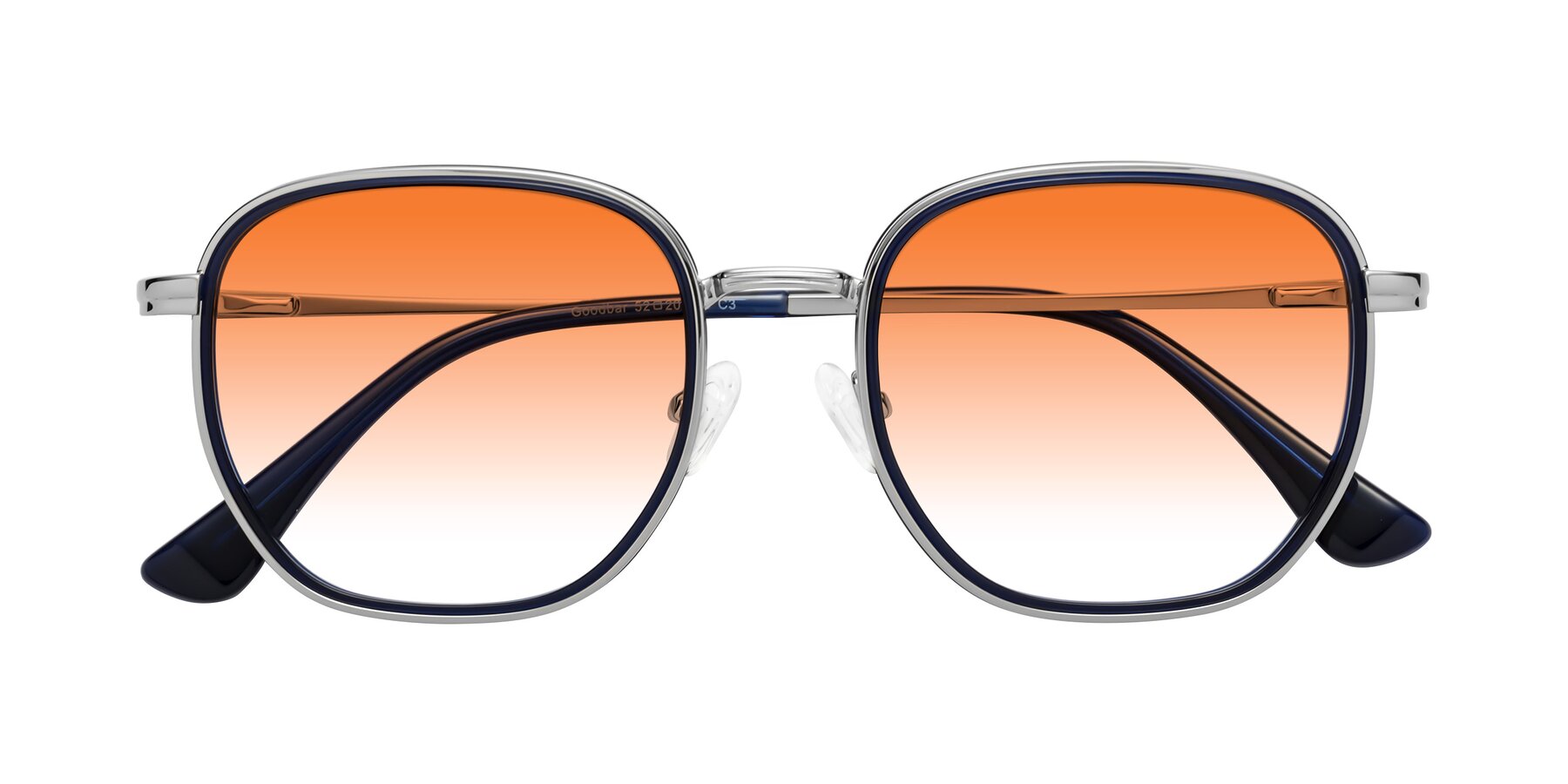 Folded Front of Goodbar in Silver-Deep Sapphire with Orange Gradient Lenses
