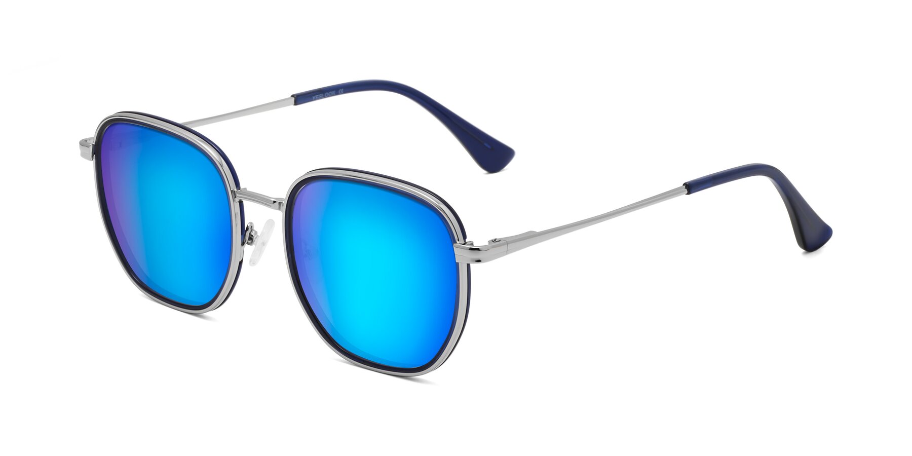 Angle of Goodbar in Silver-Deep Sapphire with Blue Mirrored Lenses