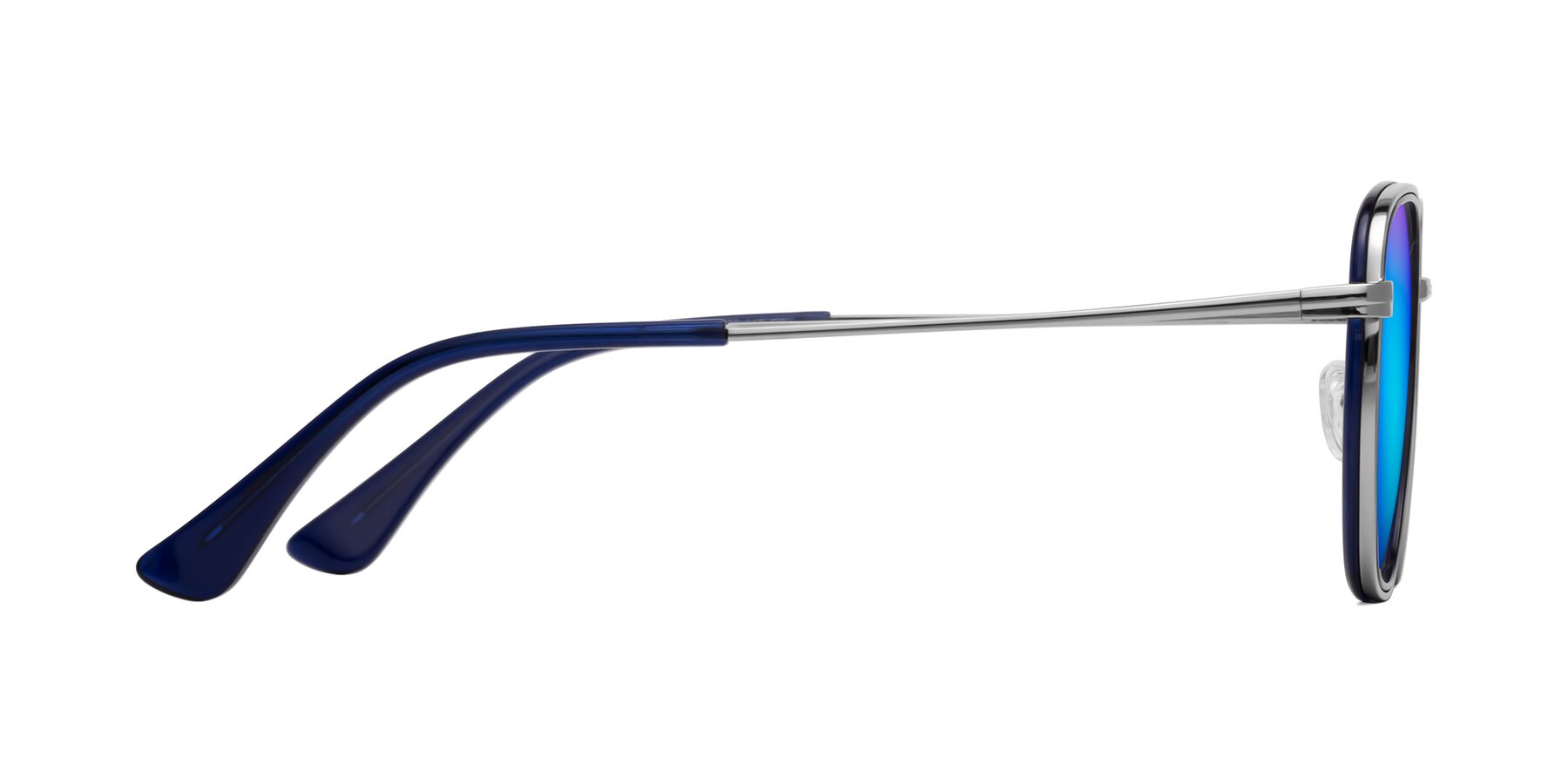 Side of Goodbar in Silver-Deep Sapphire with Blue Mirrored Lenses