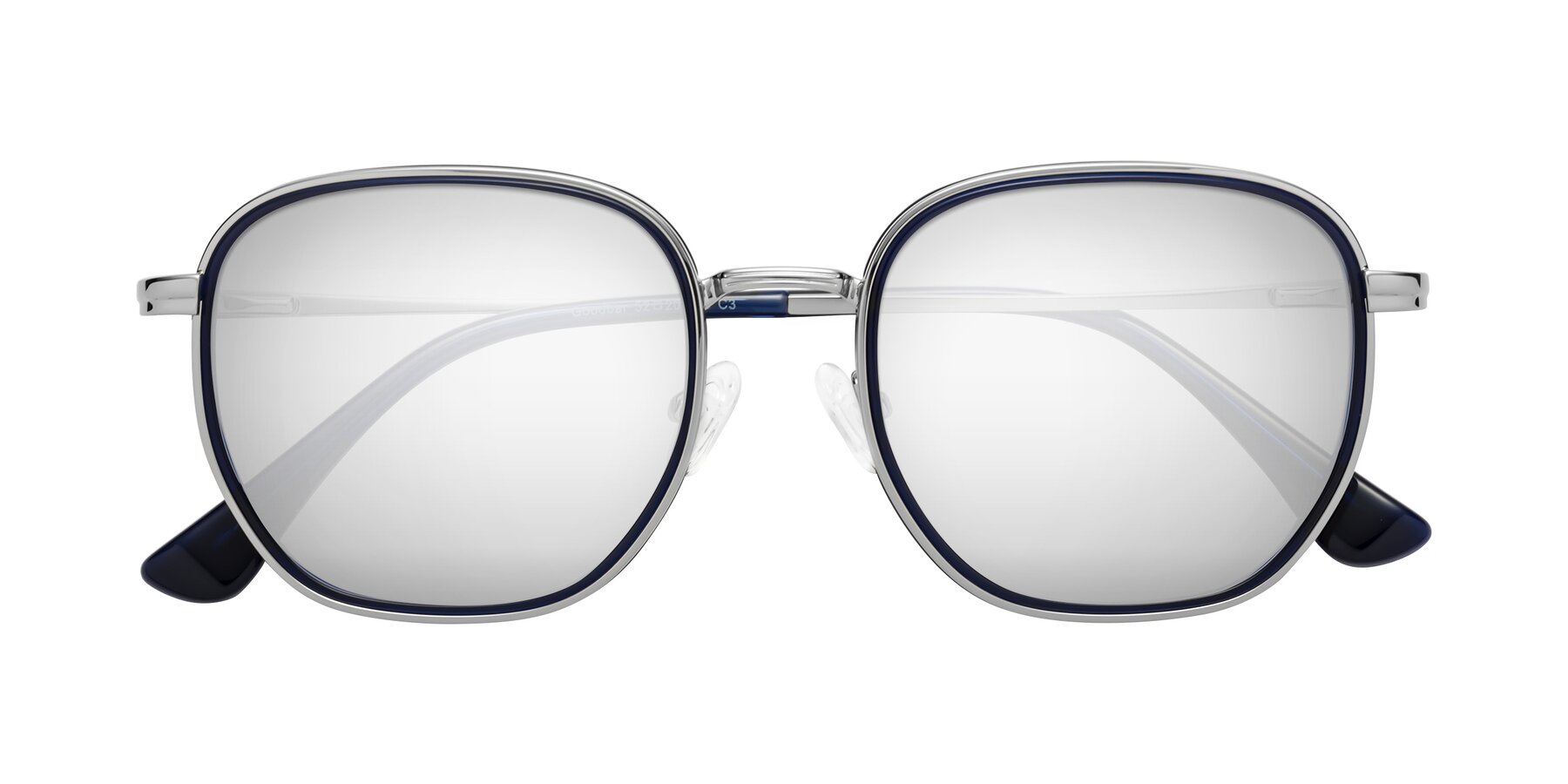 Folded Front of Goodbar in Silver-Deep Sapphire with Silver Mirrored Lenses