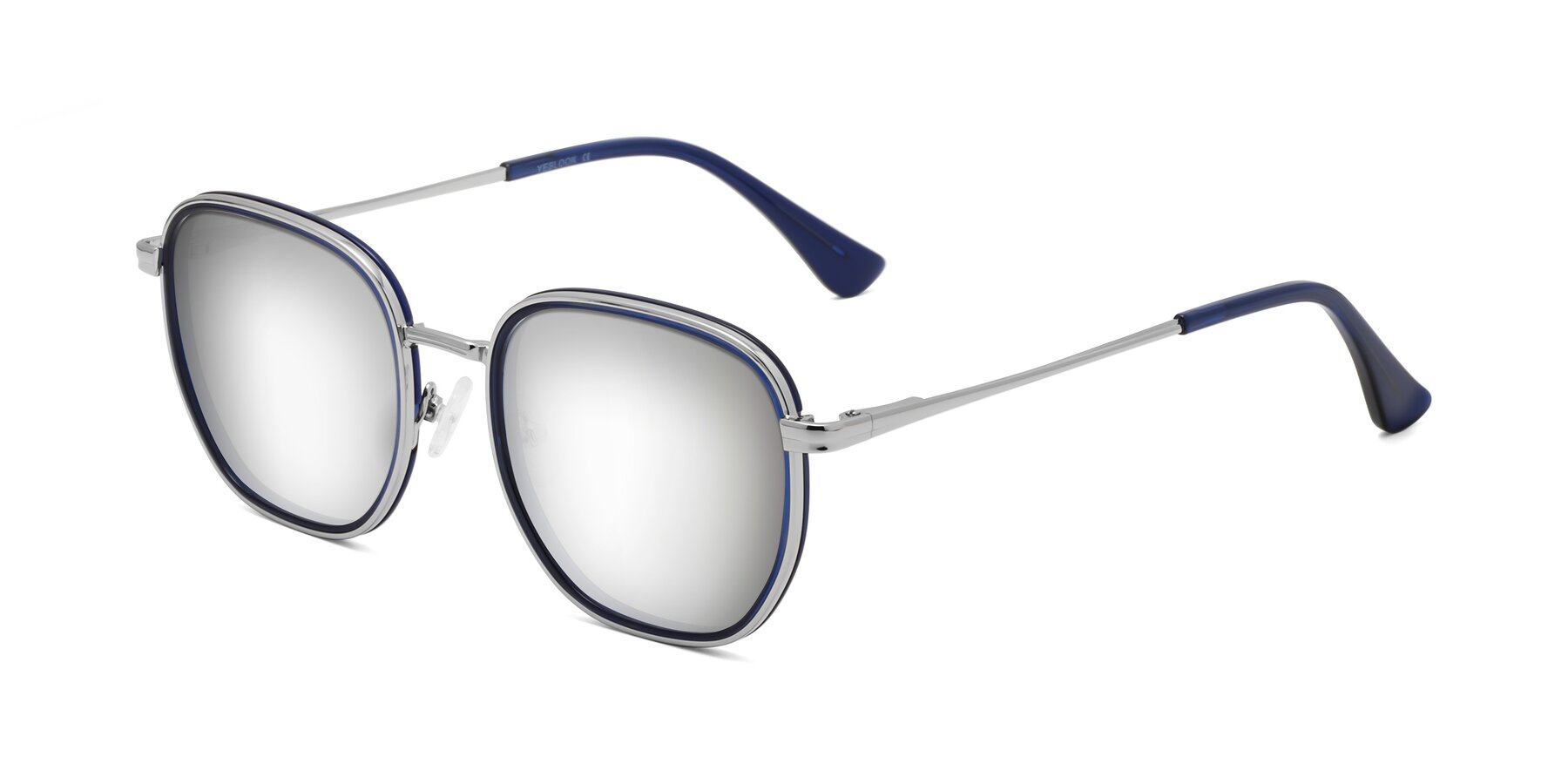 Angle of Goodbar in Silver-Deep Sapphire with Silver Mirrored Lenses