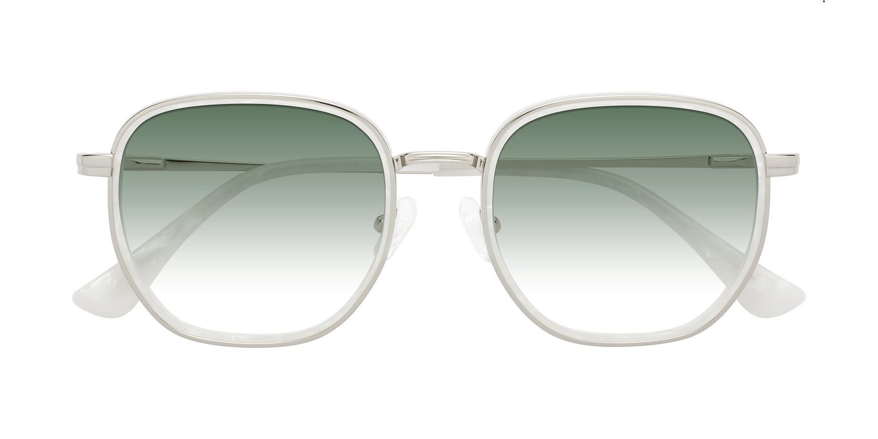 Folded Front of Goodbar in Silver-Glacier White with Green Gradient Lenses