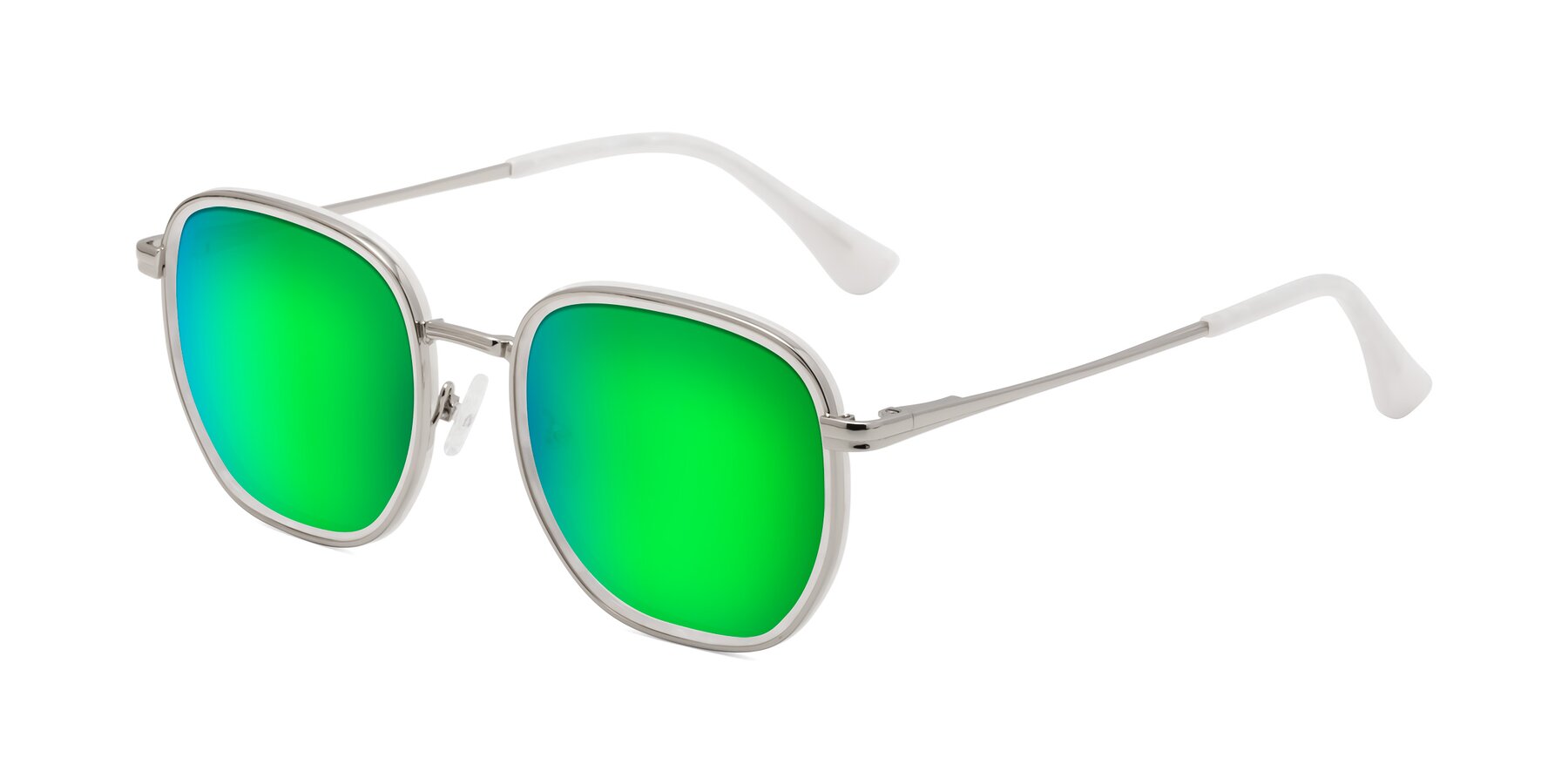 Angle of Goodbar in Silver-Glacier White with Green Mirrored Lenses