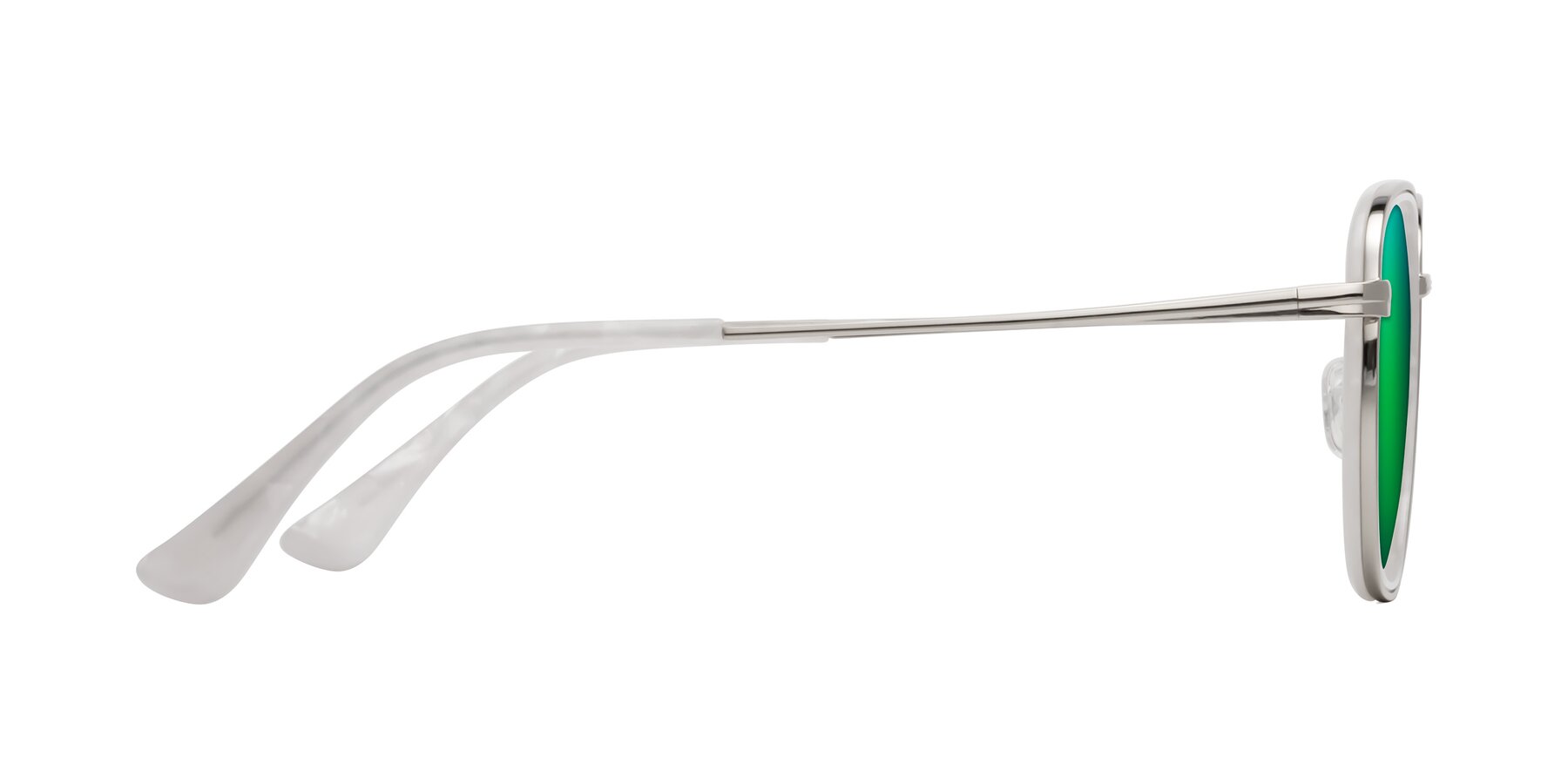 Side of Goodbar in Silver-Glacier White with Green Mirrored Lenses