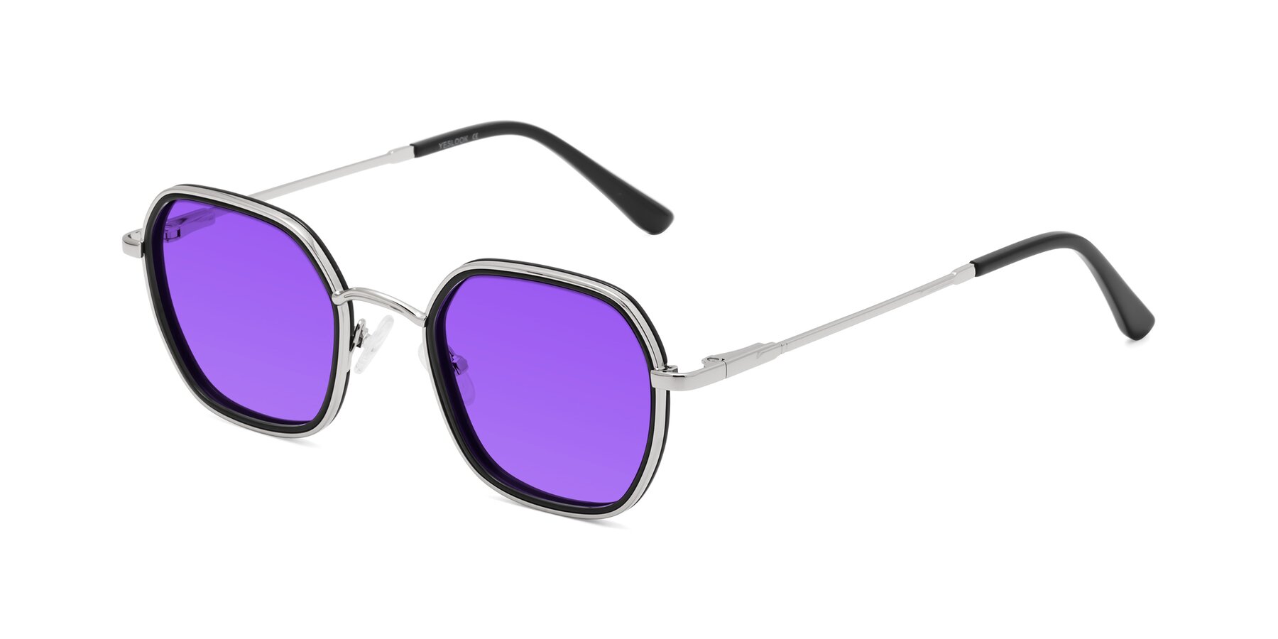 Angle of Ana in Black/Silver with Purple Tinted Lenses