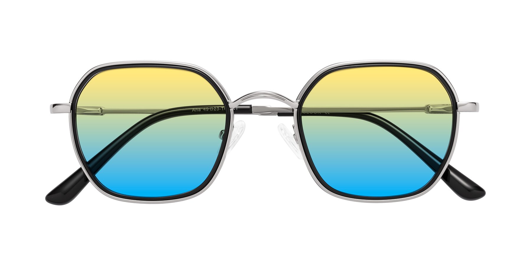 Folded Front of Ana in Black/Silver with Yellow / Blue Gradient Lenses