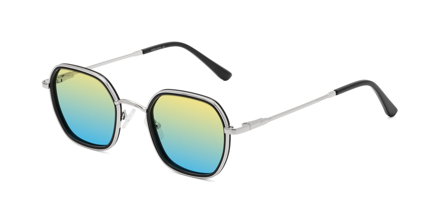 Angle of Ana in Black/Silver with Yellow / Blue Gradient Lenses