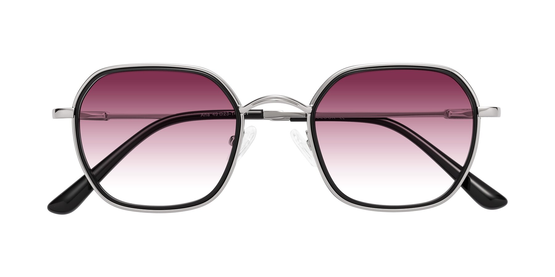 Folded Front of Ana in Black-Silver with Wine Gradient Lenses