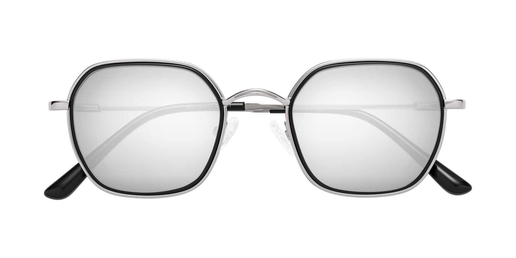 Folded Front of Ana in Black-Silver with Silver Mirrored Lenses