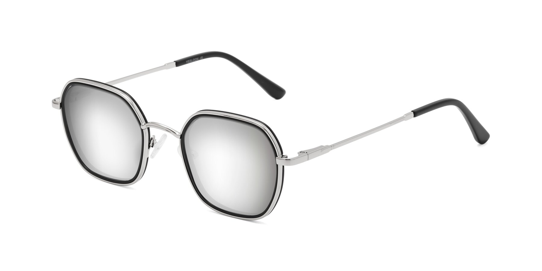 Angle of Ana in Black-Silver with Silver Mirrored Lenses