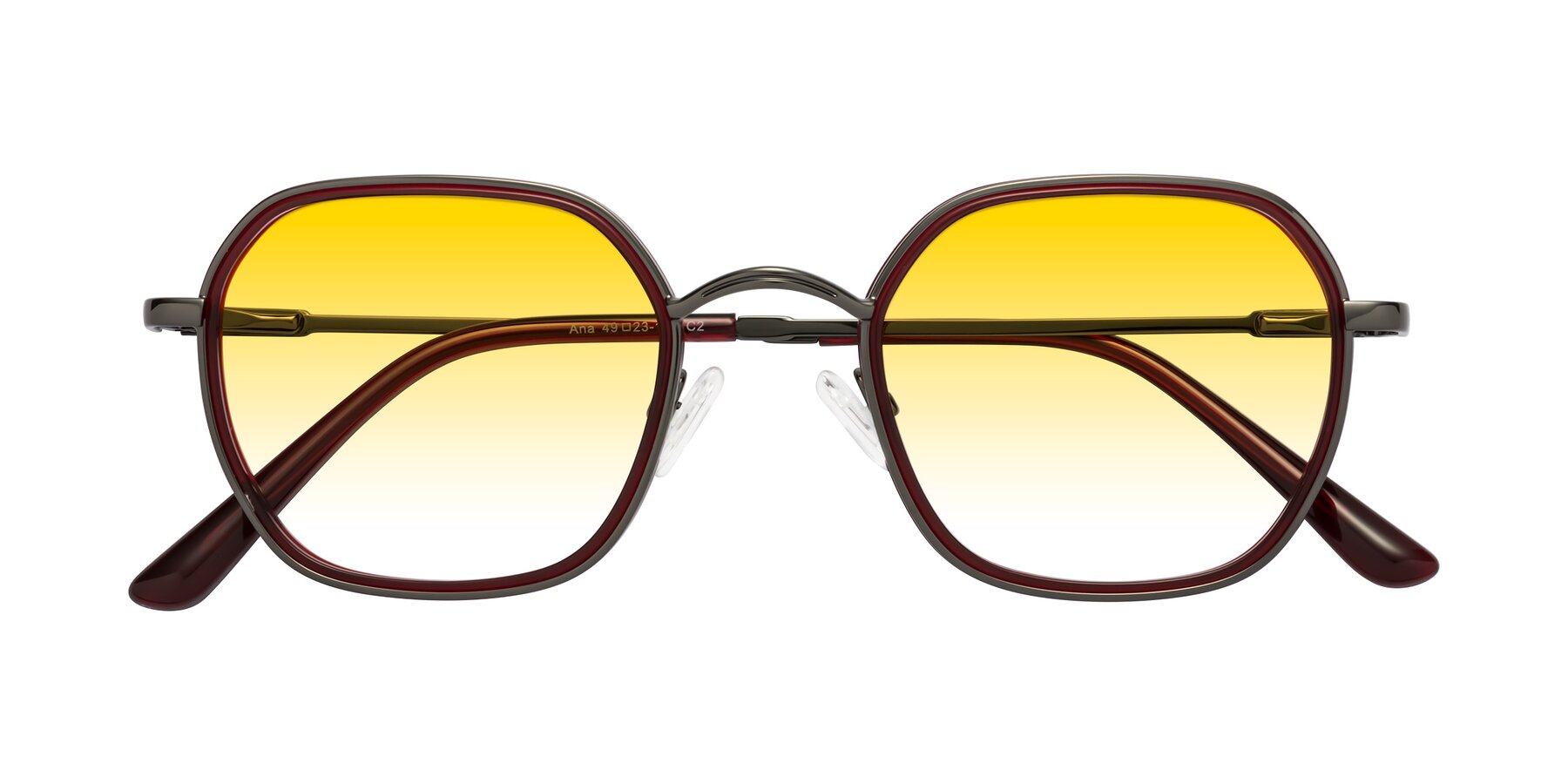 Folded Front of Ana in Ruby-Gunmetal with Yellow Gradient Lenses