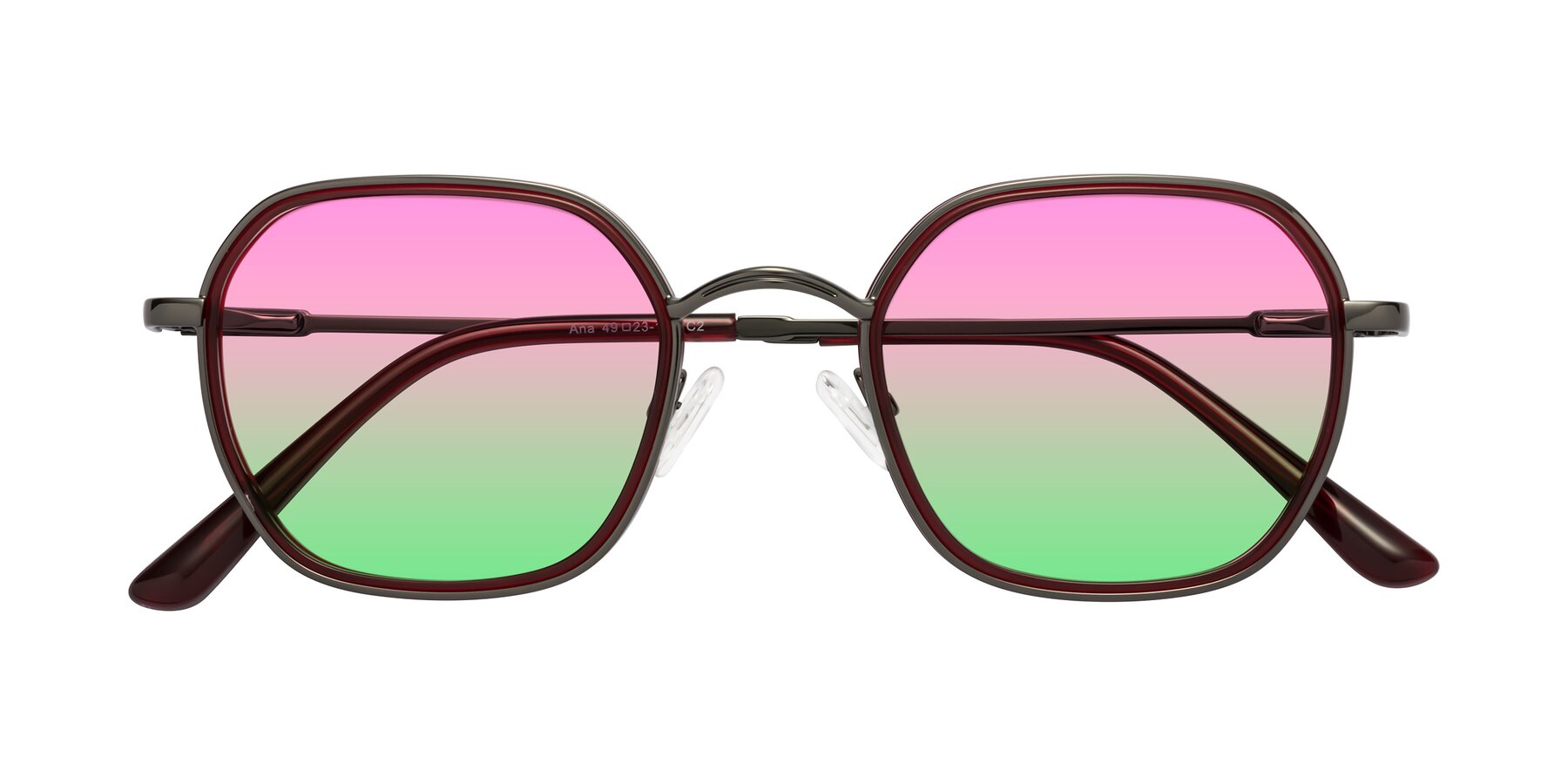Folded Front of Ana in Ruby-Gunmetal with Pink / Green Gradient Lenses