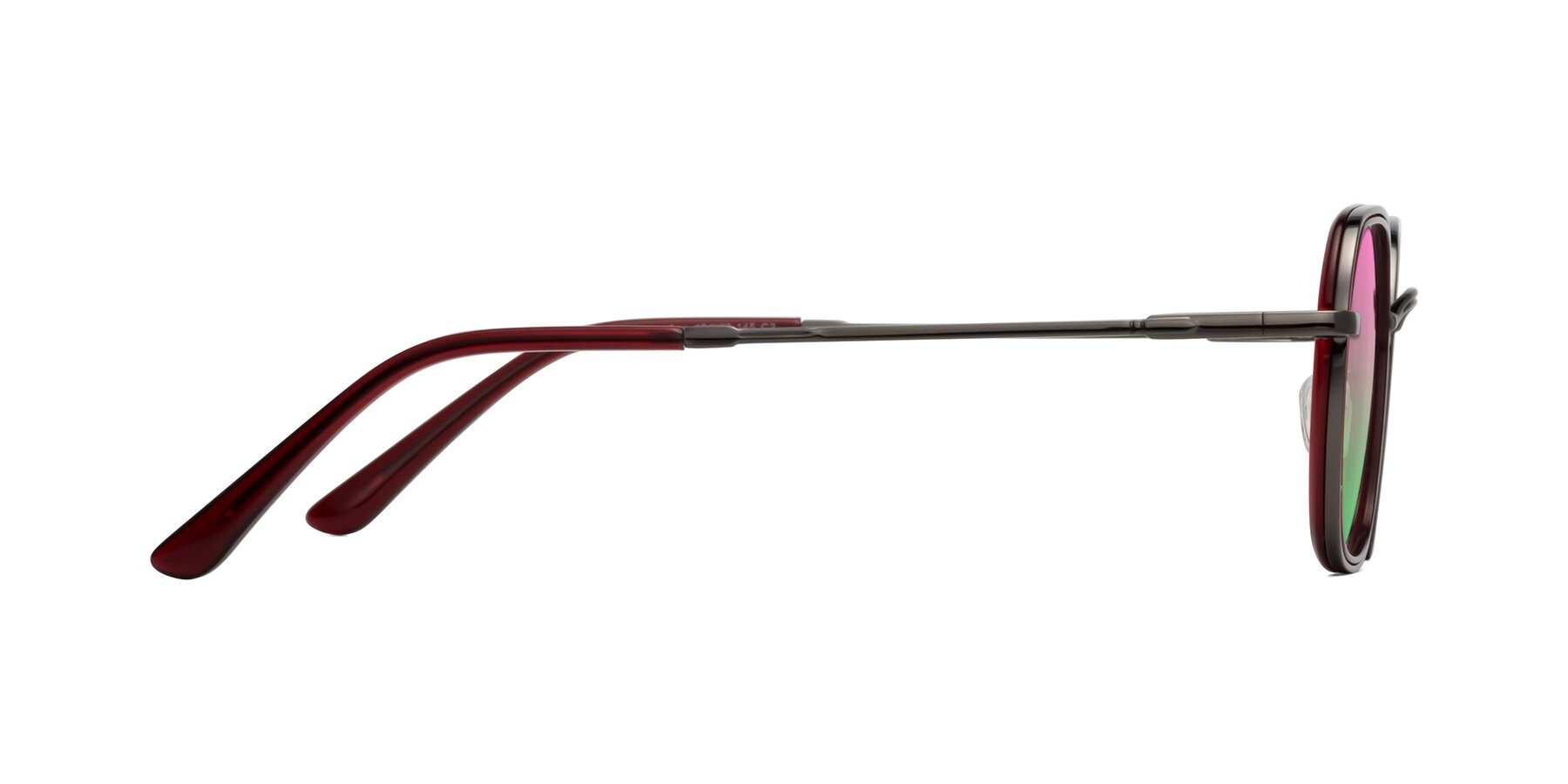 Side of Ana in Ruby-Gunmetal with Pink / Green Gradient Lenses