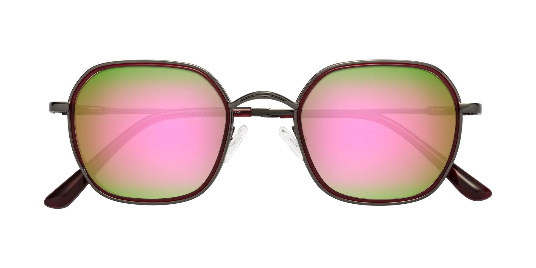 Folded Front of Ana in Ruby-Gunmetal with Pink Mirrored Lenses