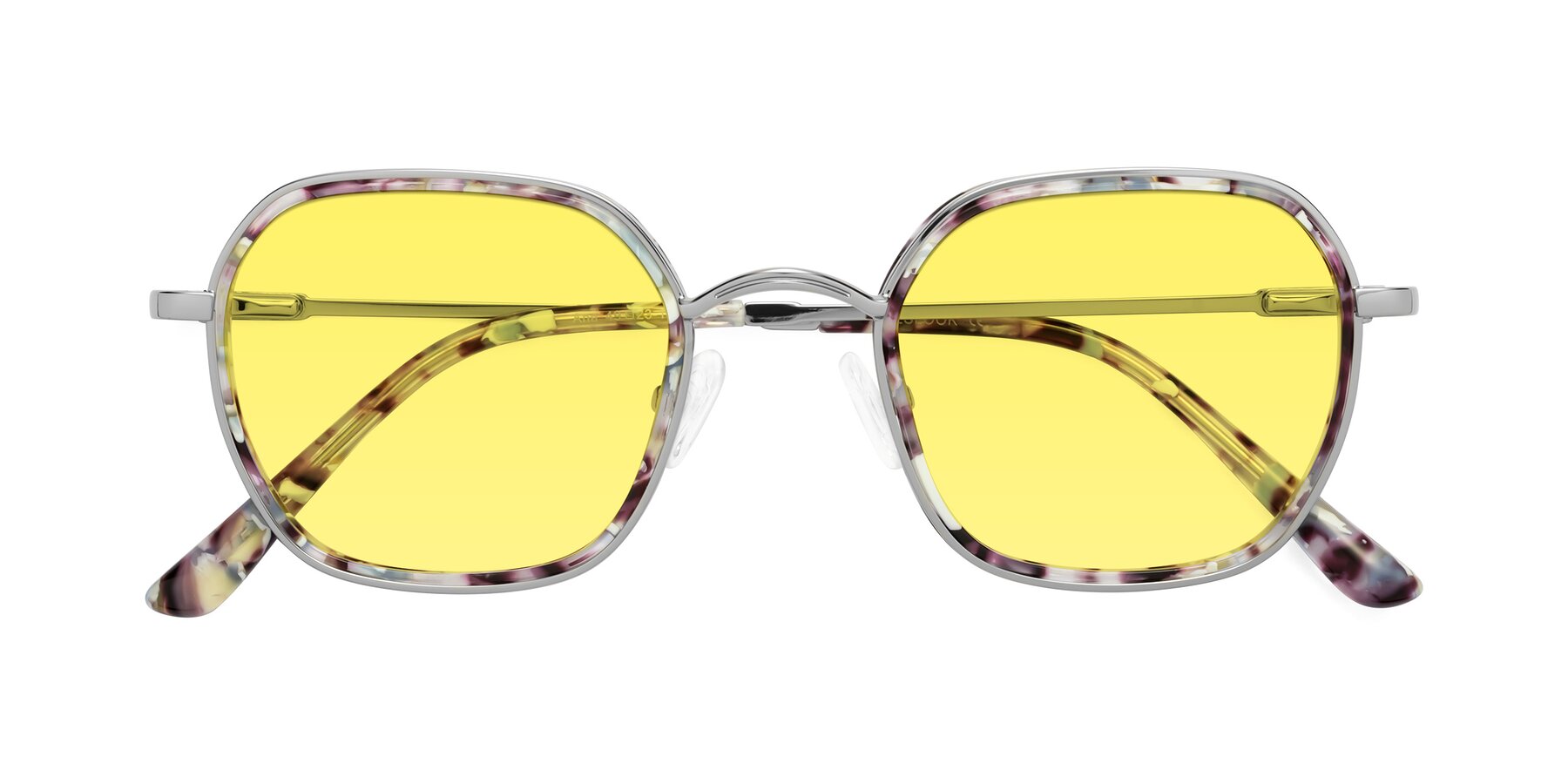 Folded Front of Ana in Seashell Tortoise-Silver with Medium Yellow Tinted Lenses
