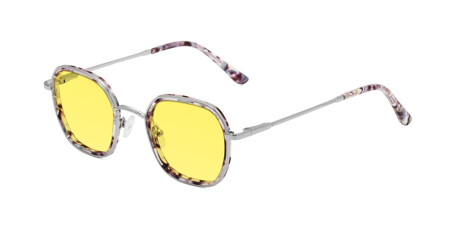 Angle of Ana in Seashell Tortoise-Silver with Medium Yellow Tinted Lenses