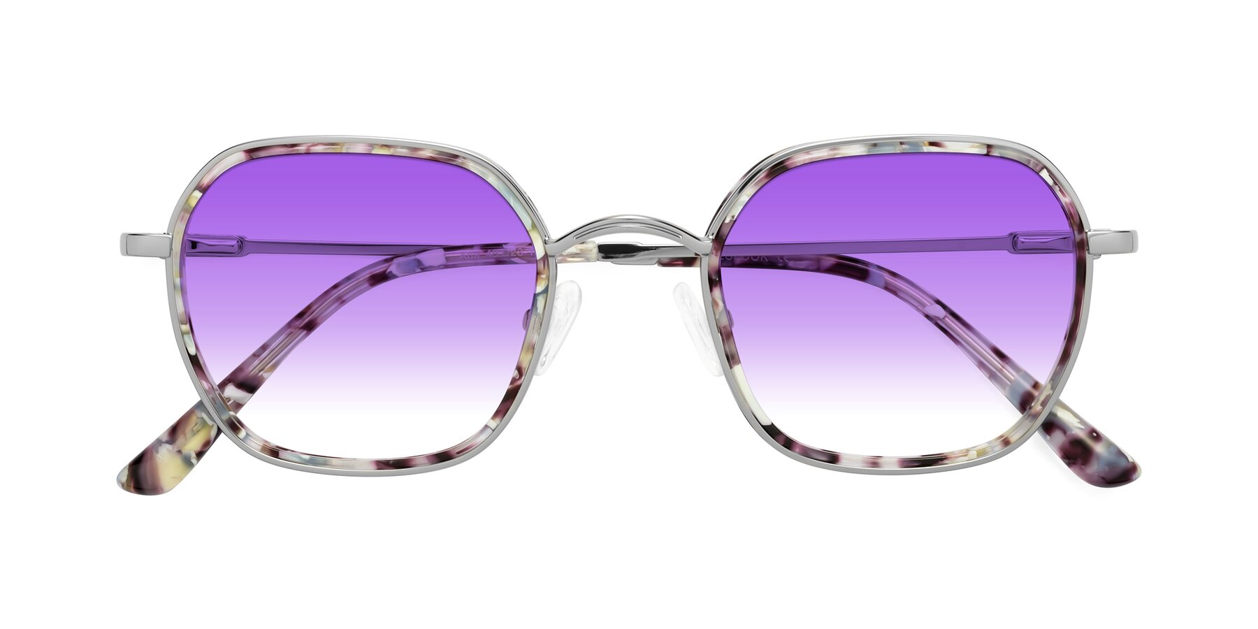 Folded Front of Ana in Seashell Tortoise-Silver with Purple Gradient Lenses
