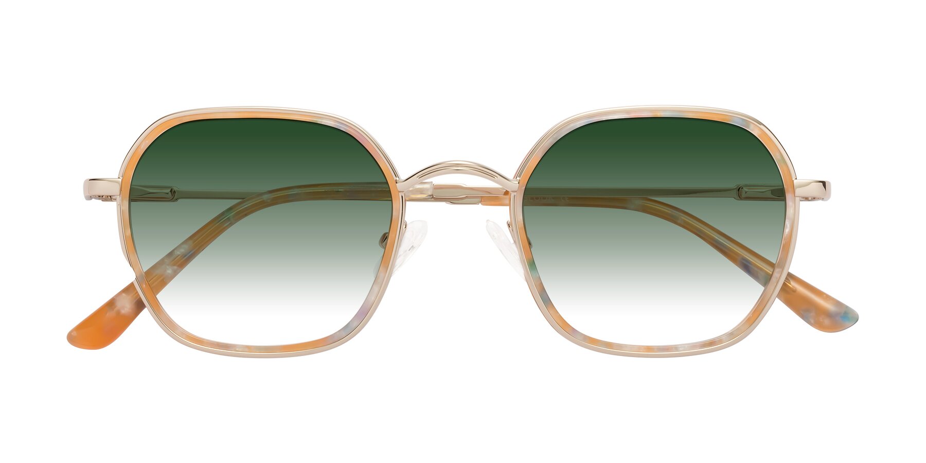 Folded Front of Ana in Coral Tortoise-Gold with Green Gradient Lenses