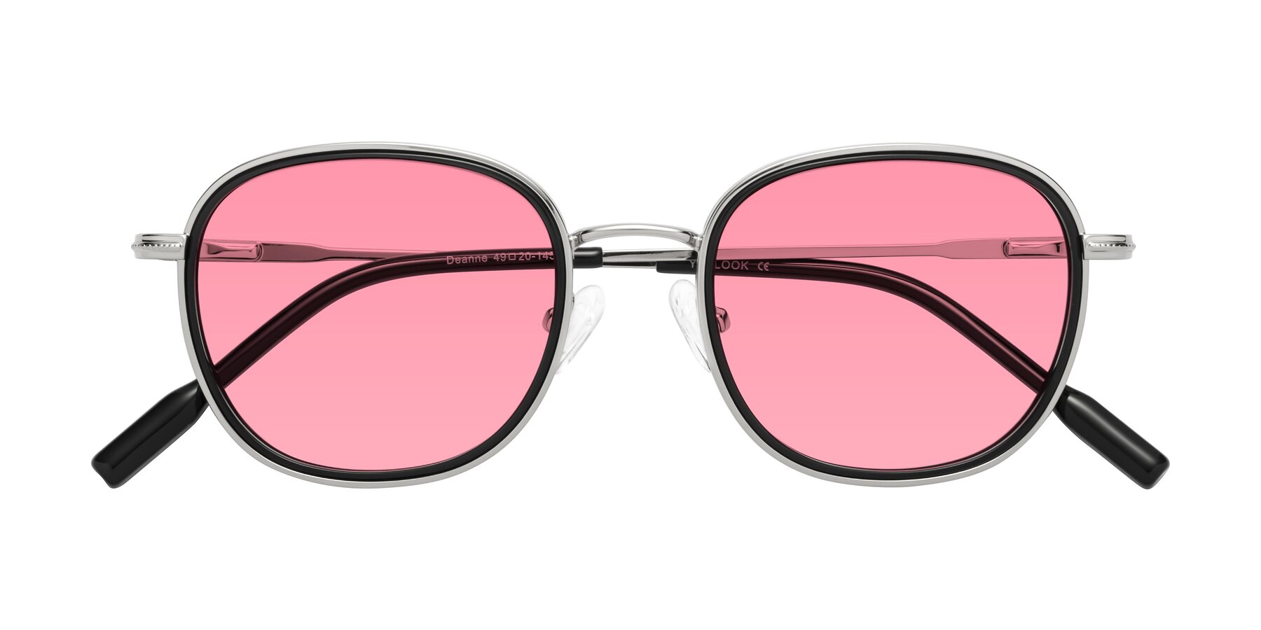 Folded Front of Deanne in Black-Silver with Pink Tinted Lenses