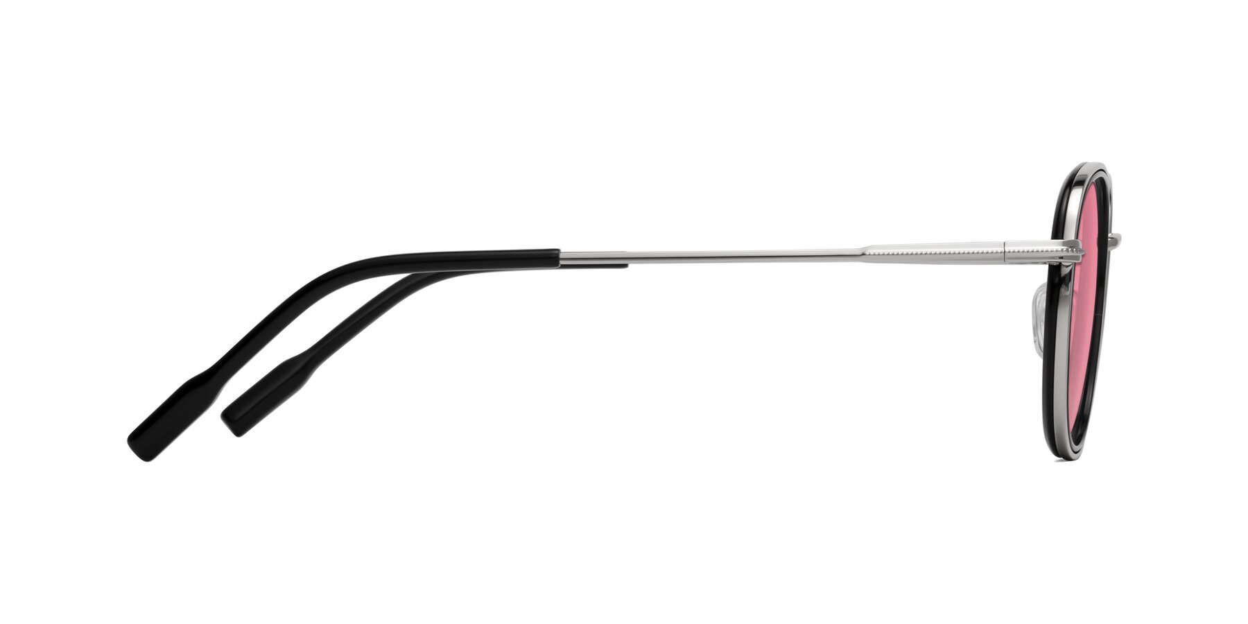 Side of Deanne in Black-Silver with Pink Tinted Lenses