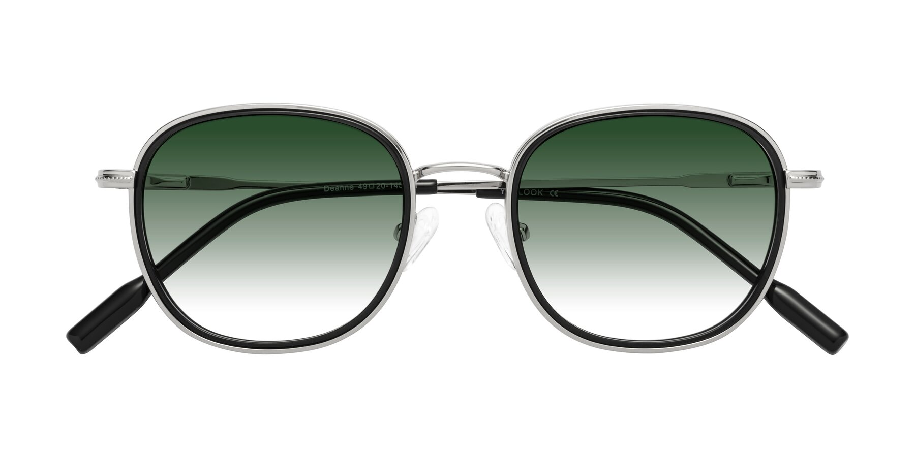 Folded Front of Deanne in Black-Silver with Green Gradient Lenses