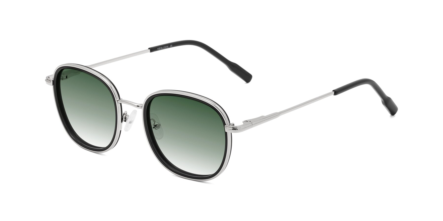 Angle of Deanne in Black-Silver with Green Gradient Lenses