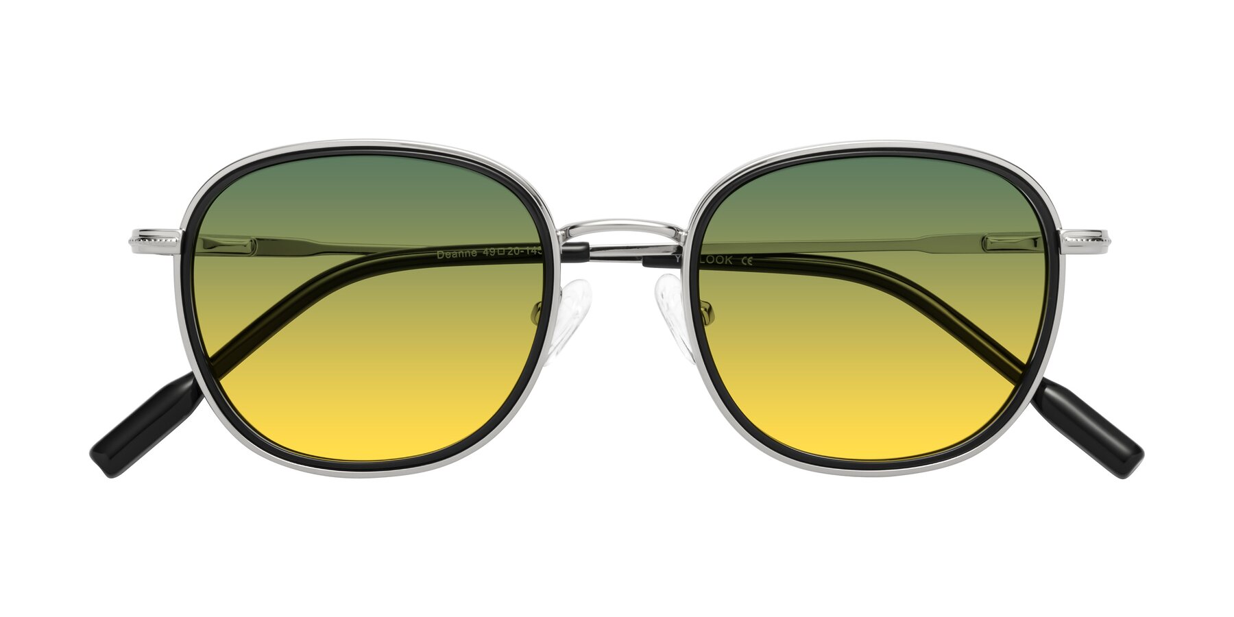 Folded Front of Deanne in Black-Silver with Green / Yellow Gradient Lenses