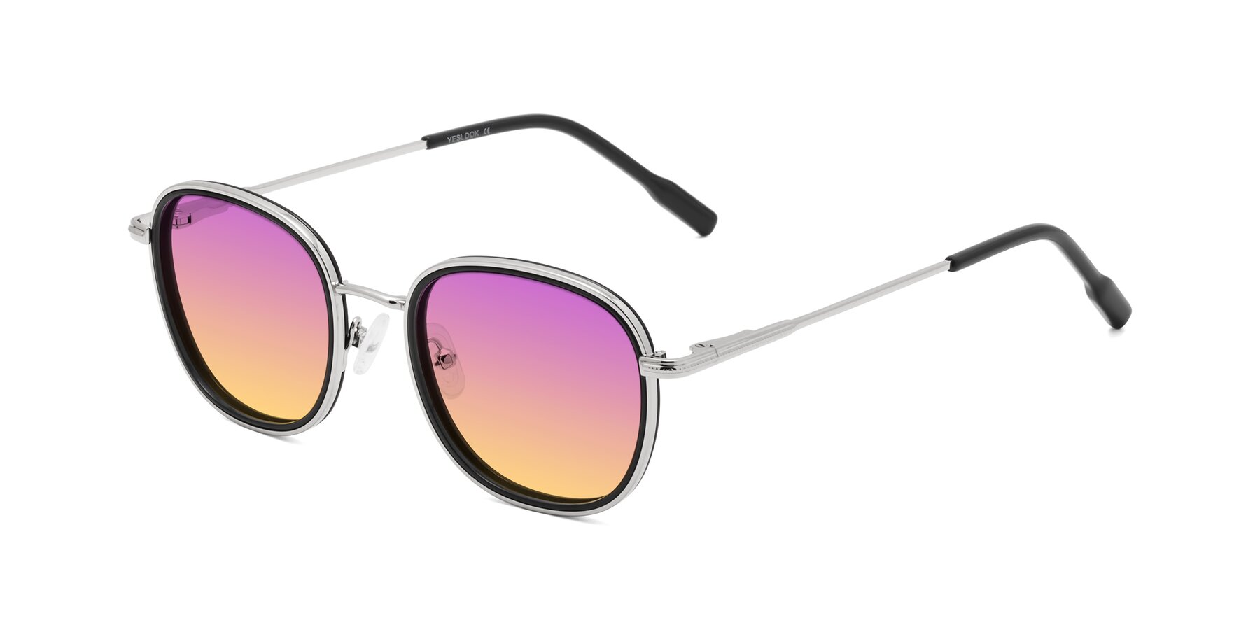 Angle of Deanne in Black-Silver with Purple / Yellow Gradient Lenses